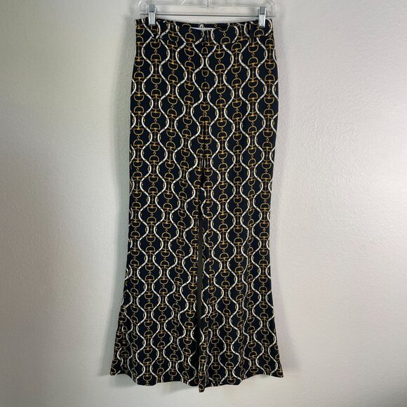 ZARA Womens Medium Equestrian Chain Print Flared Trousers Dress Pants - Picture 8 of 11